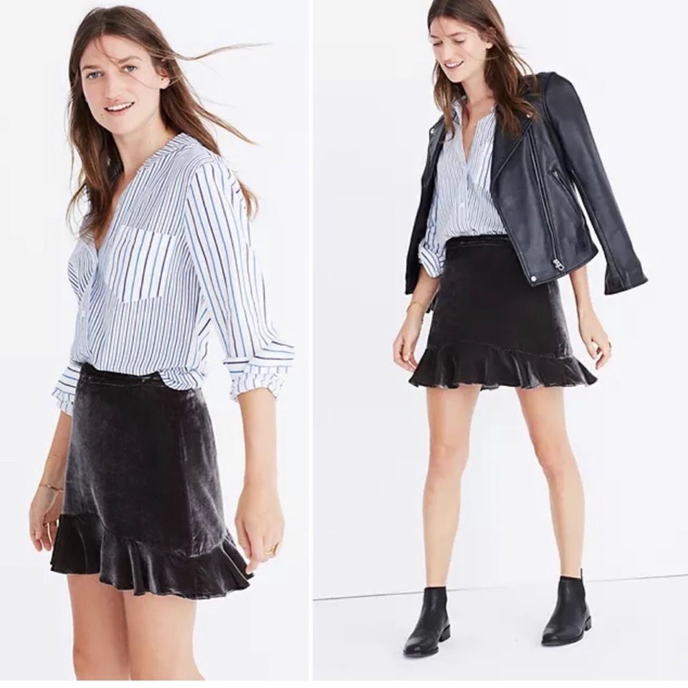 Madewell Crushed Velvet Ruffle-Edge Boho Mini Skirt Taupe Brown 0 - Picture 4 of 13
